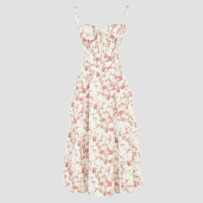 Damskie Letnie Kwiatowe Gorsetowe Eleganckie Midi Sukienka