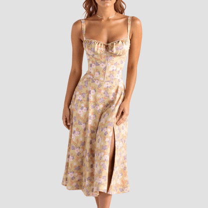Damskie Letnie Kwiatowe Gorsetowe Eleganckie Midi Sukienka