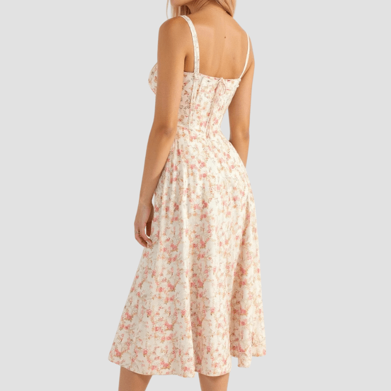 Damskie Letnie Kwiatowe Gorsetowe Eleganckie Midi Sukienka