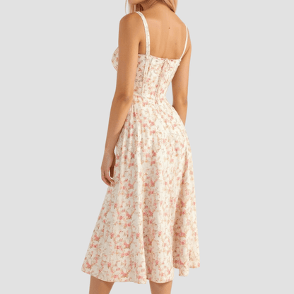 Damskie Letnie Kwiatowe Gorsetowe Eleganckie Midi Sukienka