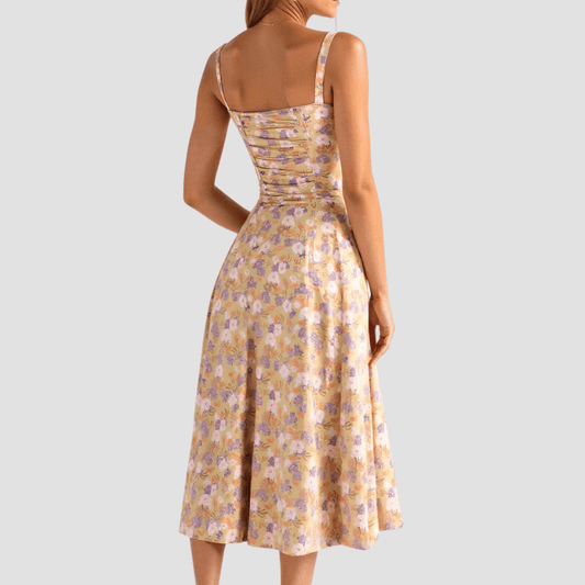 Damskie Letnie Kwiatowe Gorsetowe Eleganckie Midi Sukienka