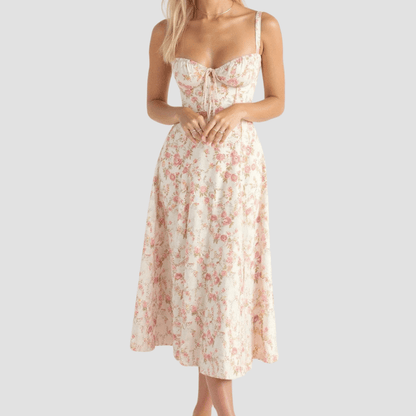Damskie Letnie Kwiatowe Gorsetowe Eleganckie Midi Sukienka
