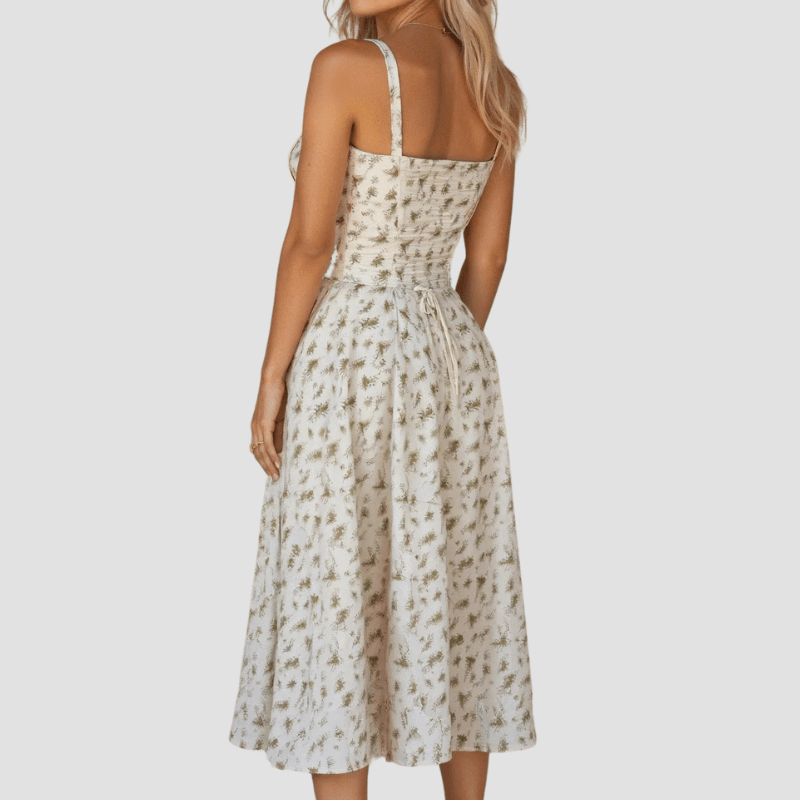 Damskie Letnie Kwiatowe Gorsetowe Eleganckie Midi Sukienka