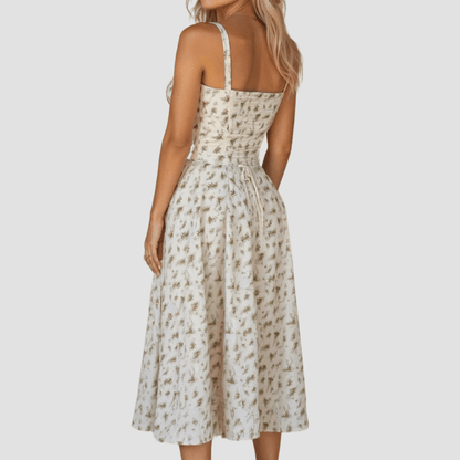Damskie Letnie Kwiatowe Gorsetowe Eleganckie Midi Sukienka