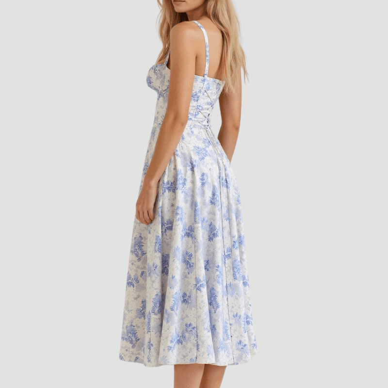 Damskie Letnie Kwiatowe Gorsetowe Eleganckie Midi Sukienka
