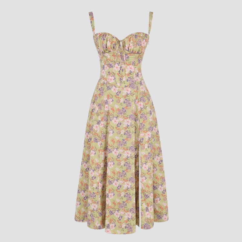 Damskie Letnie Kwiatowe Gorsetowe Eleganckie Midi Sukienka