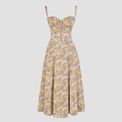 Damskie Letnie Kwiatowe Gorsetowe Eleganckie Midi Sukienka
