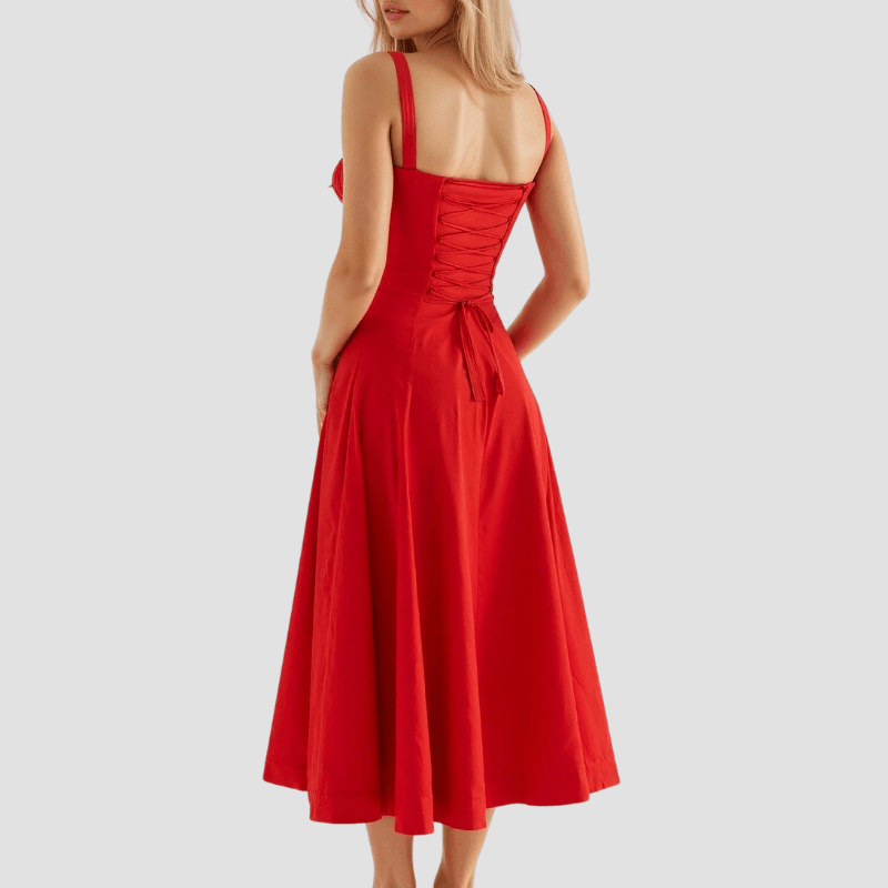 Damskie Letnie Kwiatowe Gorsetowe Eleganckie Midi Sukienka