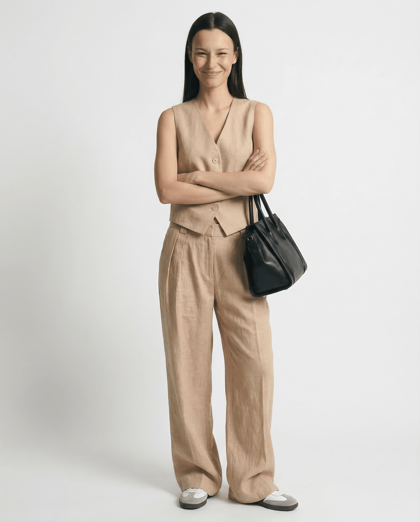 Damskie Letnie Len Elegancki Casual Szerokie Nogawki Dwuczęściowy Zestaw