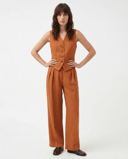 Damskie Letnie Len Elegancki Casual Szerokie Nogawki Dwuczęściowy Zestaw