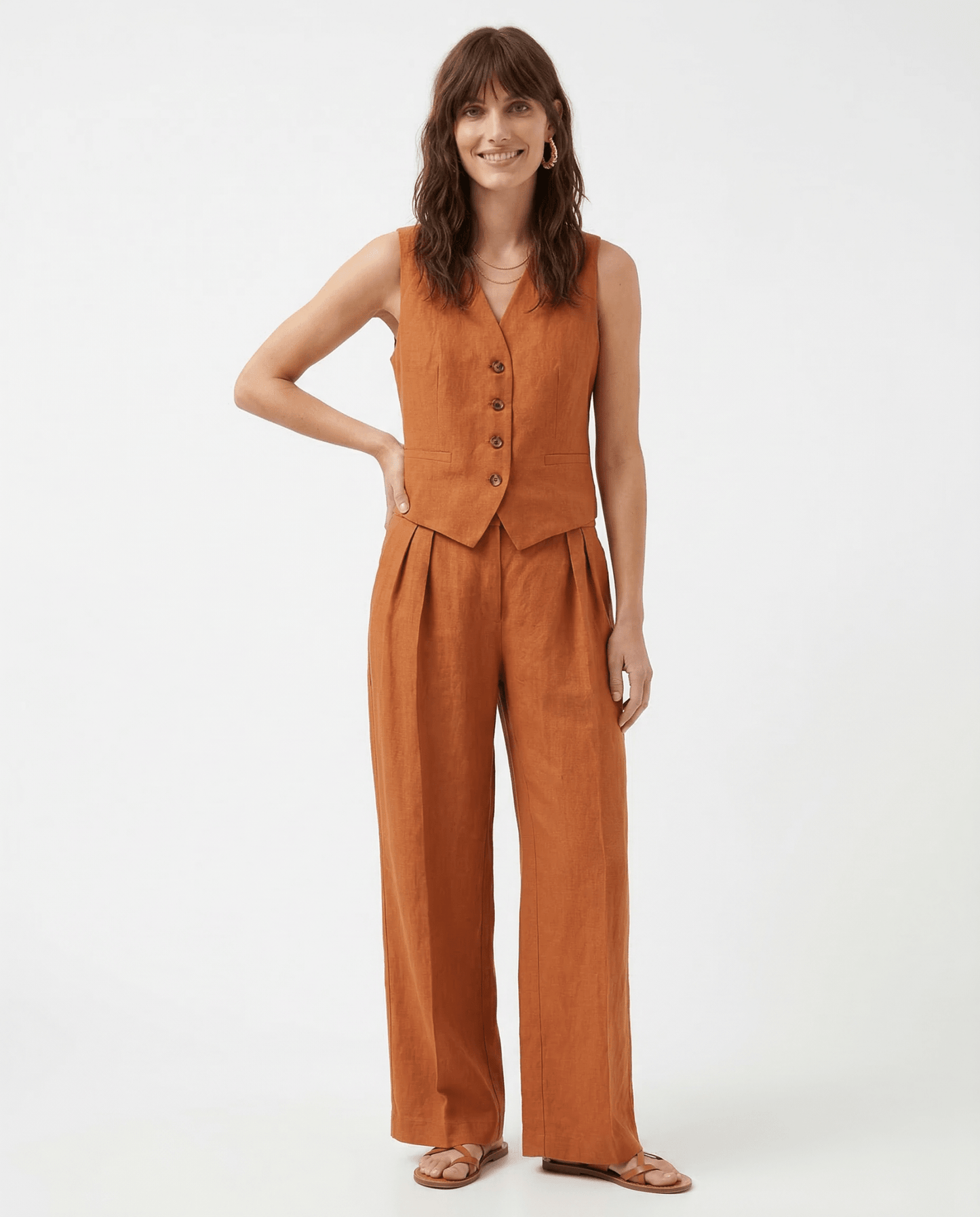 Damskie Letnie Len Elegancki Casual Szerokie Nogawki Dwuczęściowy Zestaw