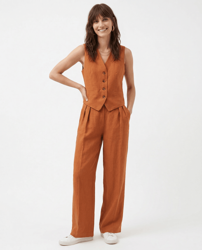 Damskie Letnie Len Elegancki Casual Szerokie Nogawki Dwuczęściowy Zestaw