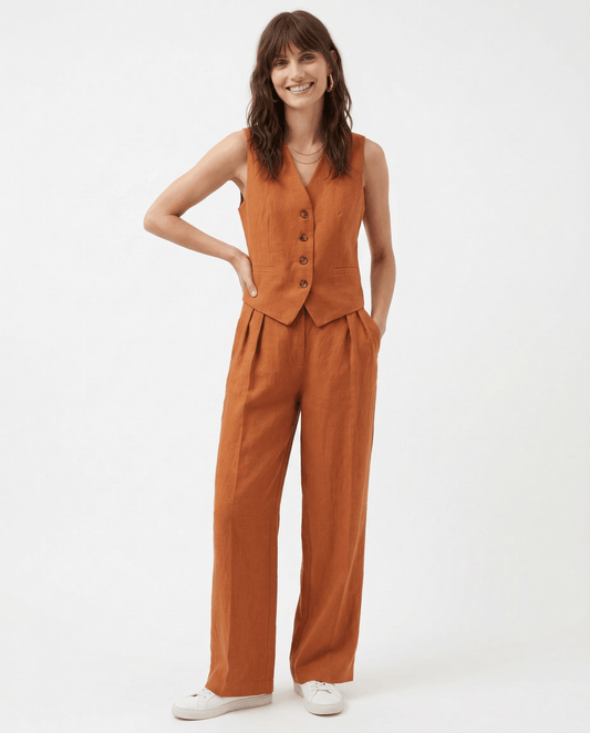 Damskie Letnie Len Elegancki Casual Szerokie Nogawki Dwuczęściowy Zestaw