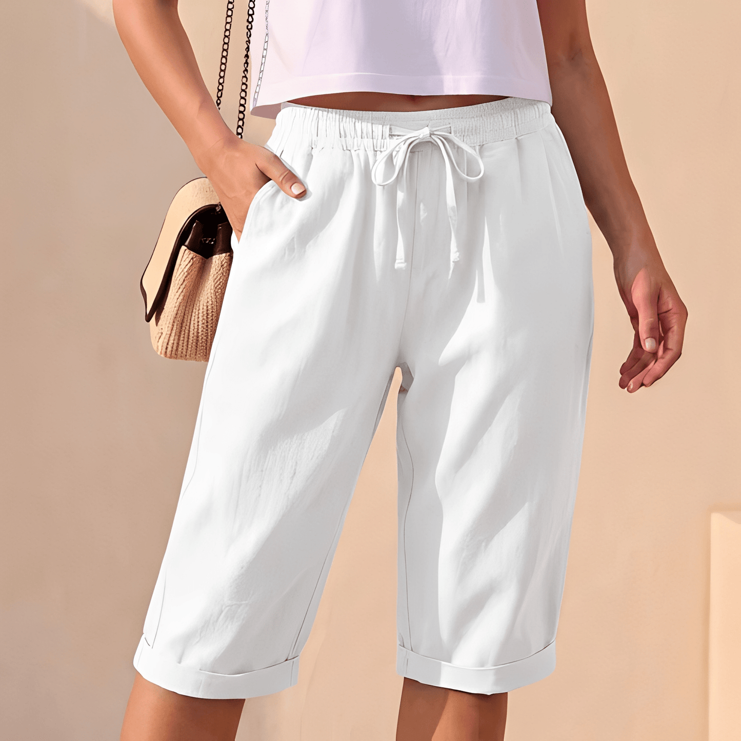 Damskie Letnie Luźne ze Sznurkiem Szorty Bermuda