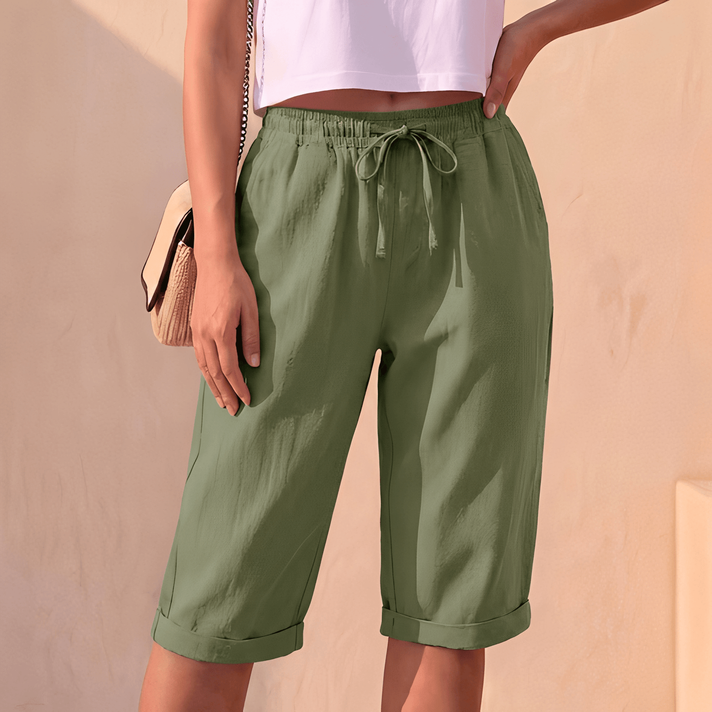 Damskie Letnie Luźne ze Sznurkiem Szorty Bermuda