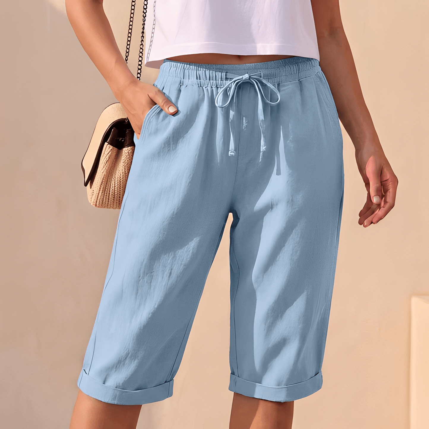 Damskie Letnie Luźne ze Sznurkiem Szorty Bermuda