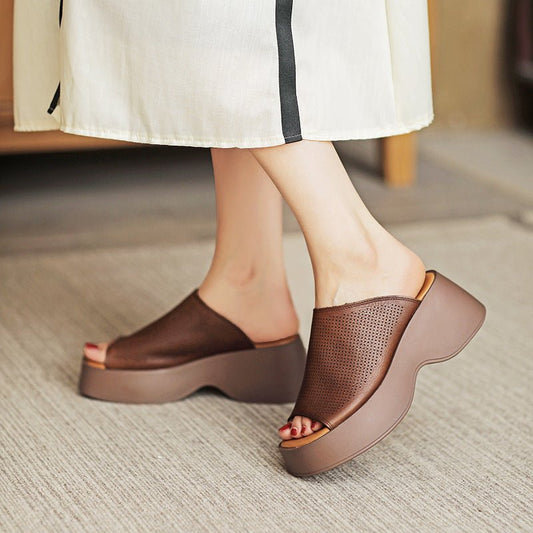 Damskie Letnie Oddychające Sandały Platformowe Wsuwane