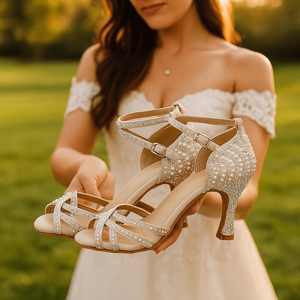 Damskie Letnie Perły Kryształki Pasek Kostka Sandały na Obcasie