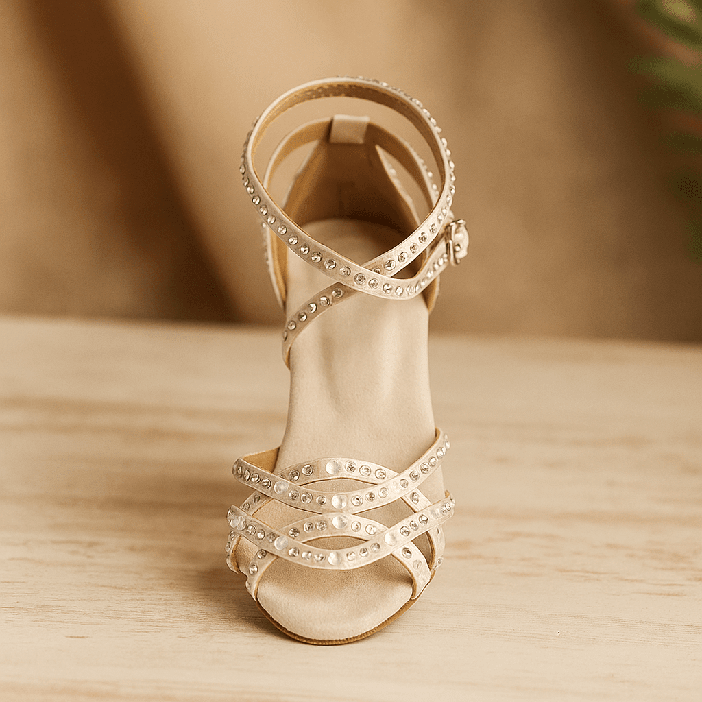 Damskie Letnie Perły Kryształki Pasek Kostka Sandały na Obcasie