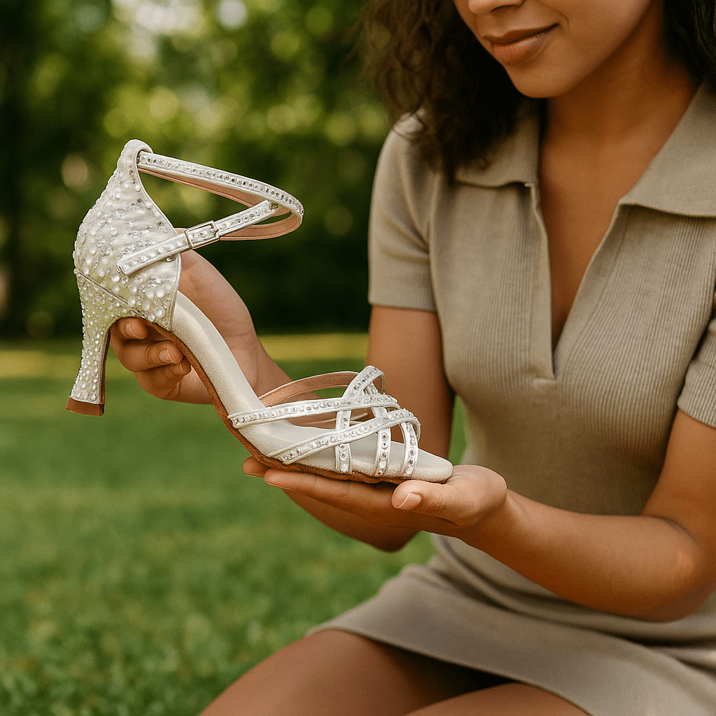 Damskie Letnie Perły Kryształki Pasek Kostka Sandały na Obcasie