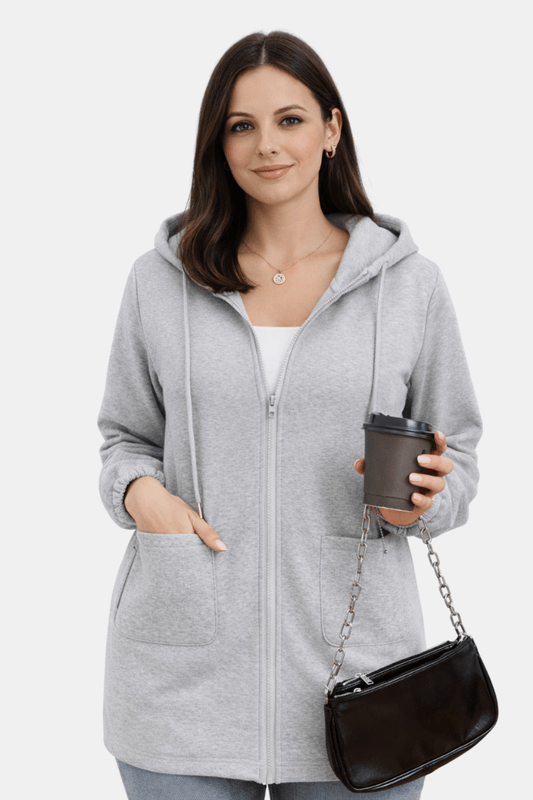 Dłuższa Bluza z Kapturem na Zamek (Damskie)