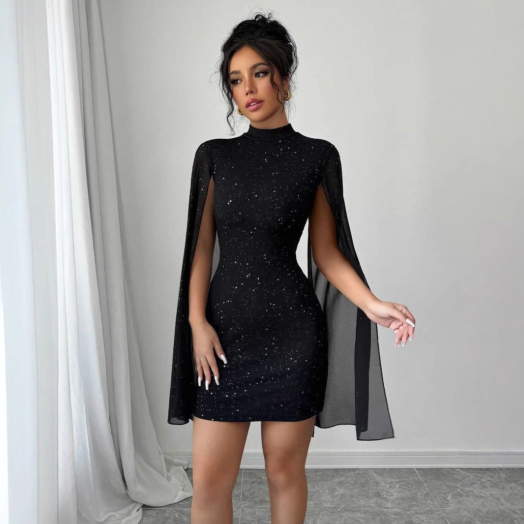 Elegancka Mini Sukienka z Pelerynkowymi Rękawami na Wiosnę (Damskie)