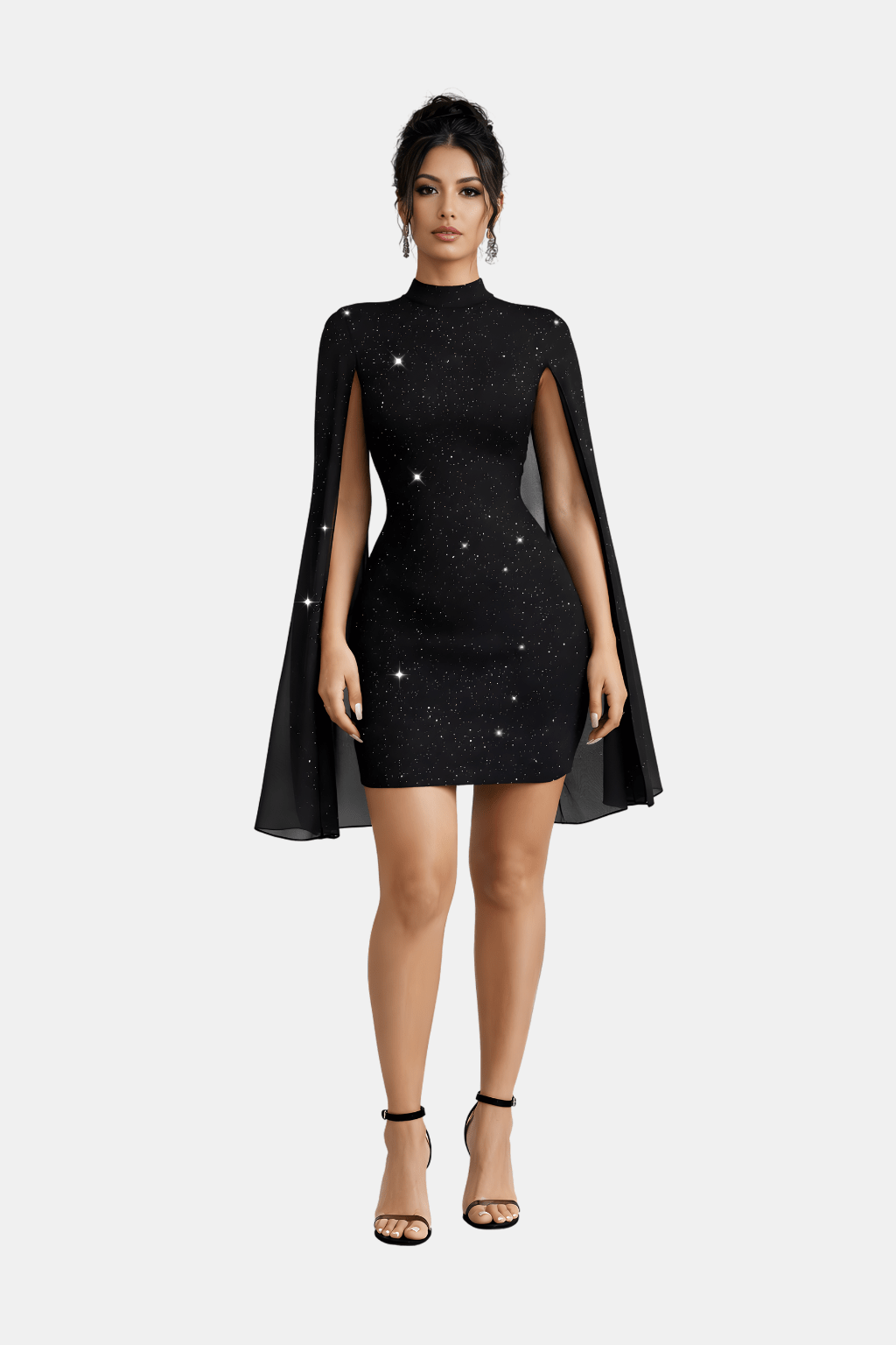 Elegancka Mini Sukienka z Pelerynkowymi Rękawami na Wiosnę (Damskie)