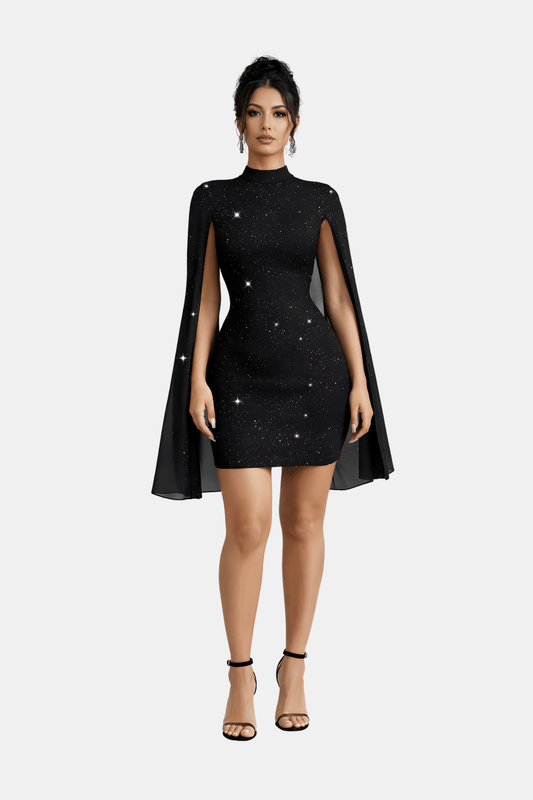 Elegancka Mini Sukienka z Pelerynkowymi Rękawami na Wiosnę (Damskie)