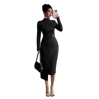 Elegancka Sukienka Midi ze Stójką na Wiosnę (Damskie)