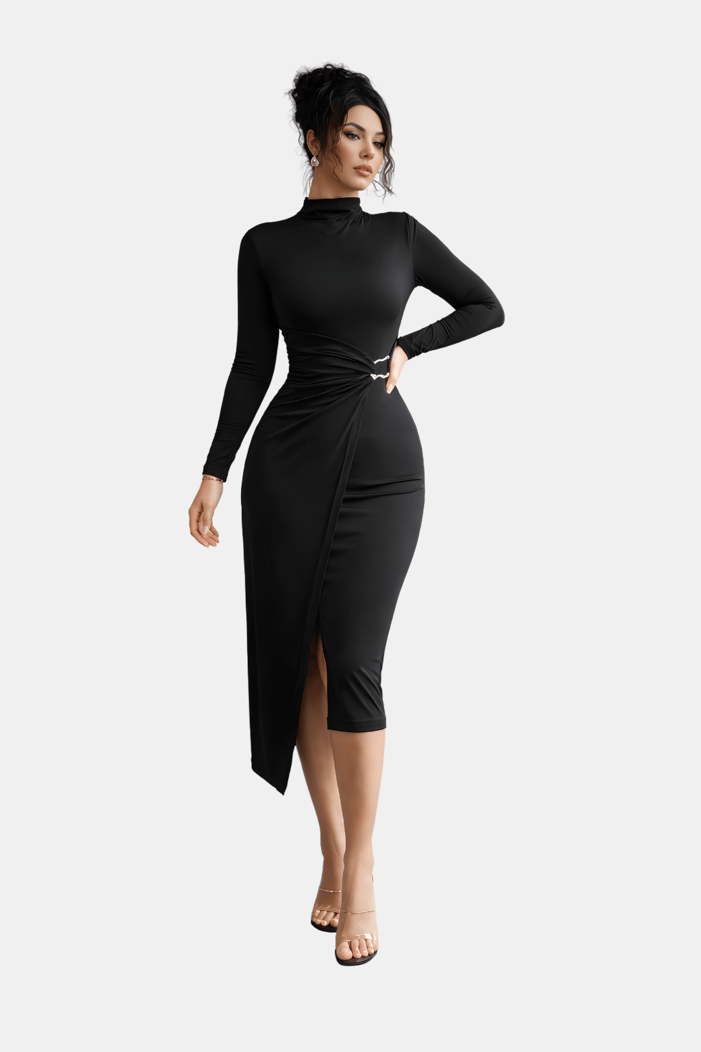 Elegancka Sukienka Midi ze Stójką na Wiosnę (Damskie)