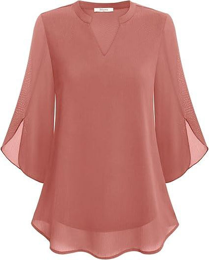 Elegante Lente Blouse met Losse Pasvorm en V-Hals (Dames)