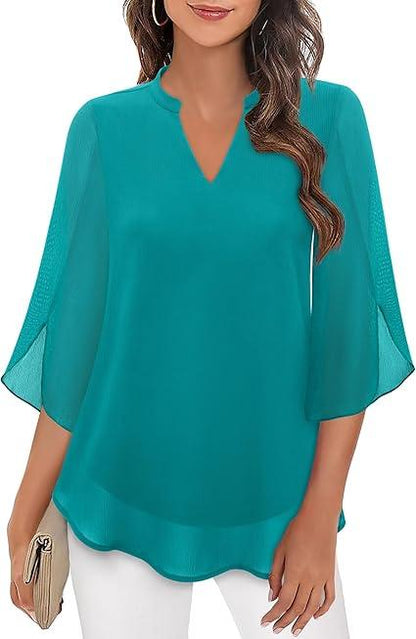 Elegante Lente Blouse met Losse Pasvorm en V-Hals (Dames)
