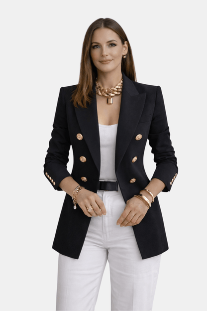 Elegancka Wiosenna Marynarka Dwurzędowa ze Złotymi Guzikami (Damska)