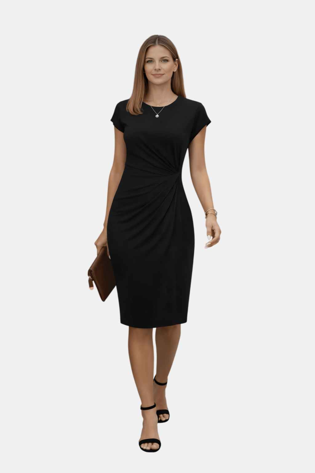 Elegancka Wiosenna Sukienka Midi z Krótkim Rękawem (Damska)