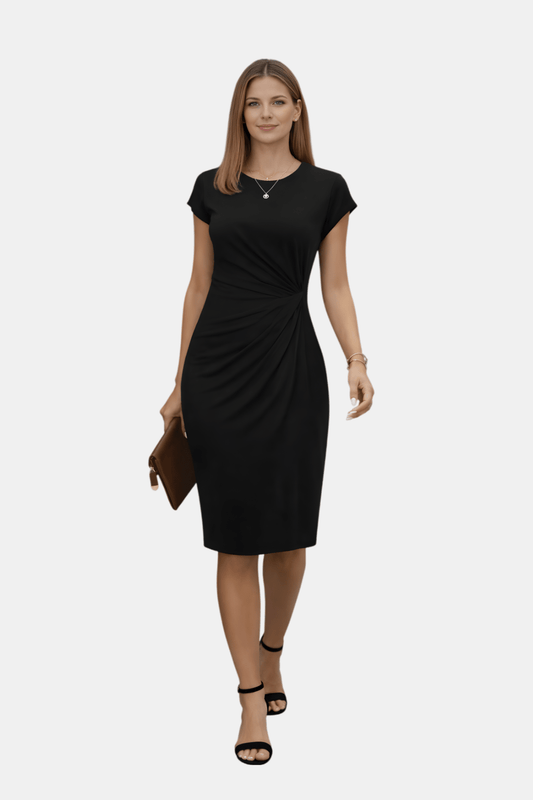 Elegancka Wiosenna Sukienka Midi z Krótkim Rękawem (Damska)