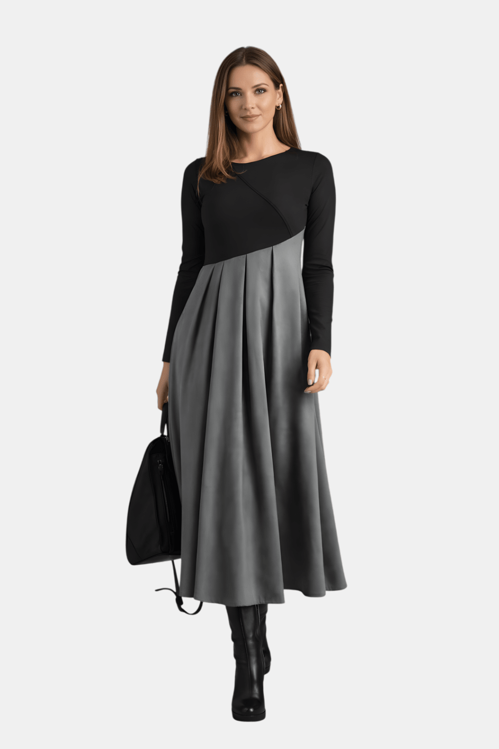 Elegancka Wiosenna Sukienka Midi z Plisowaną Spódnicą (Damska)