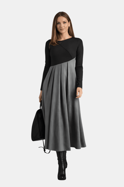Elegancka Wiosenna Sukienka Midi z Plisowaną Spódnicą (Damska)