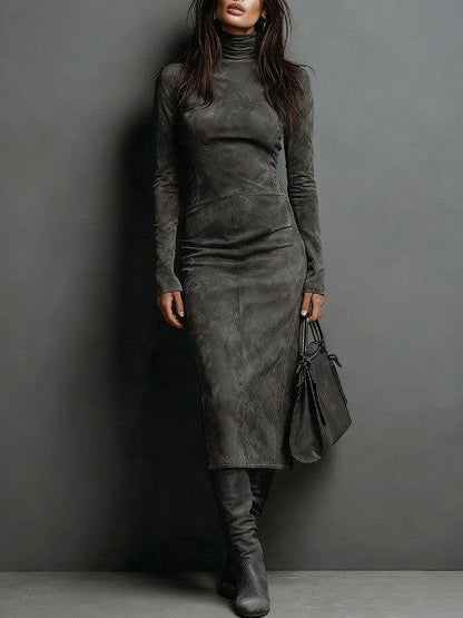 Elegancka Zimowa Sukienka Midi z Golfem (Damska)