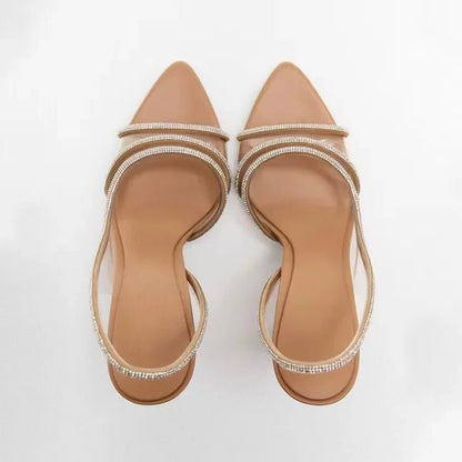Eleganckie Sandały na Obcasie z Kryształowymi Paskami na Wiosnę (Damskie)