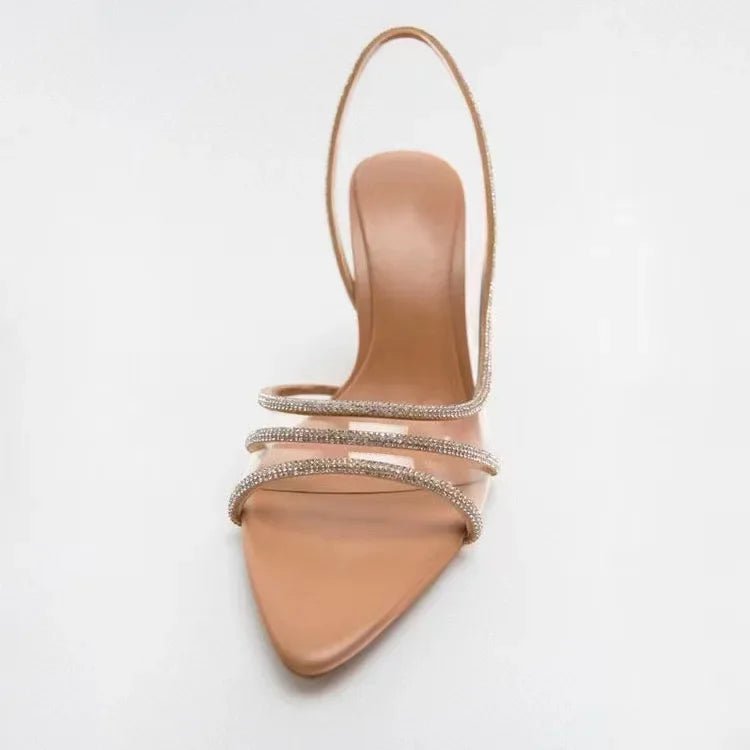 Eleganckie Sandały na Obcasie z Kryształowymi Paskami na Wiosnę (Damskie)