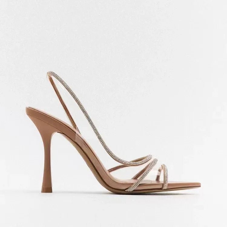 Eleganckie Sandały na Obcasie z Kryształowymi Paskami na Wiosnę (Damskie)