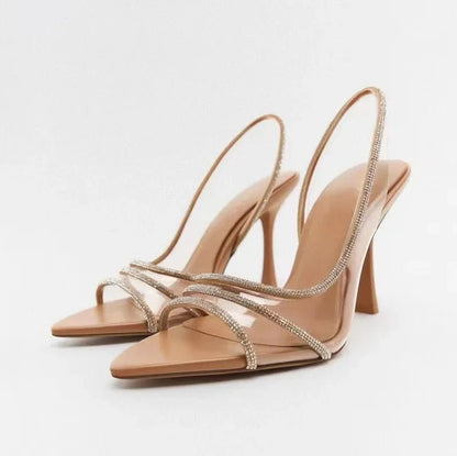 Eleganckie Sandały na Obcasie z Kryształowymi Paskami na Wiosnę (Damskie)