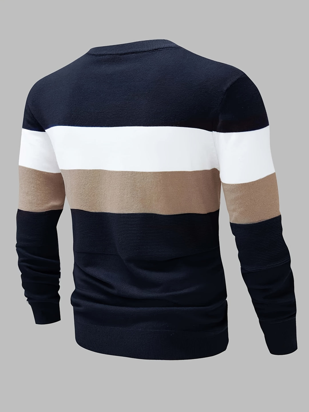 Long-sleeve polo shirt with color-blocked design on a gray background