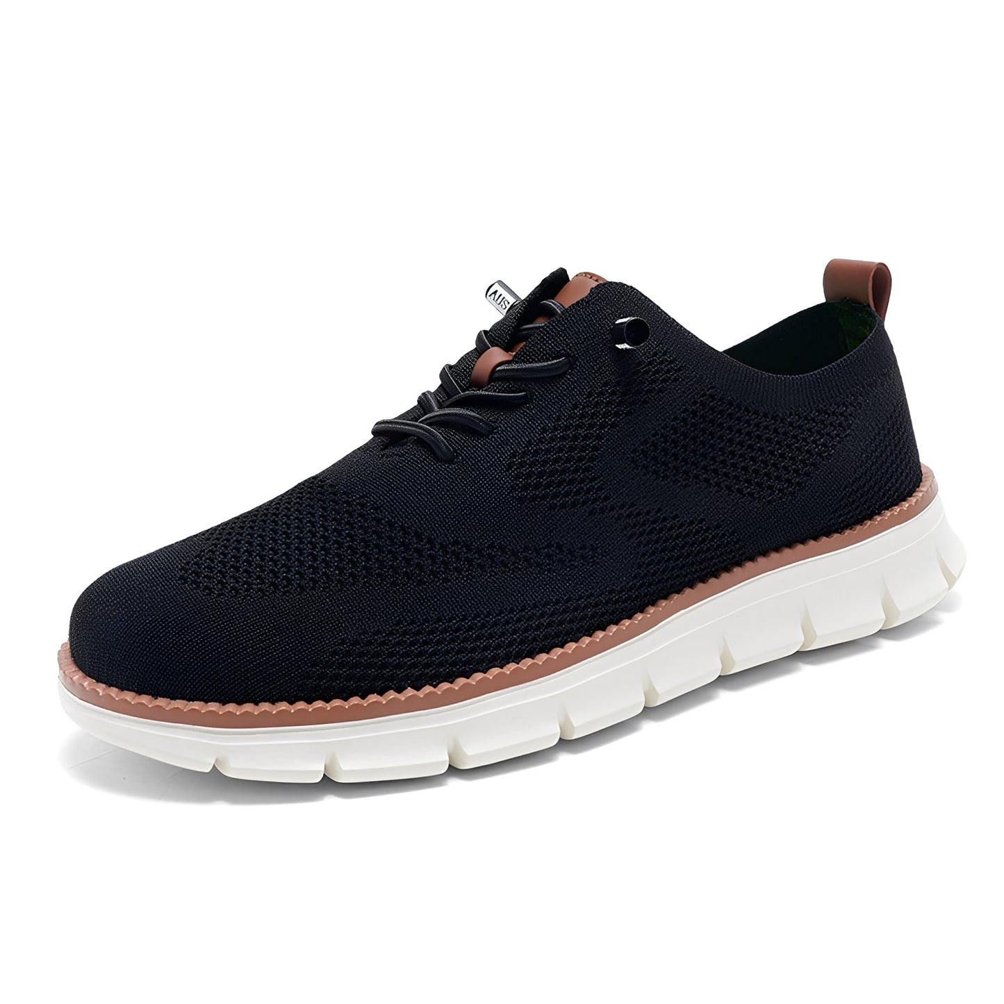 Navy blue shoe with white sole on a white background