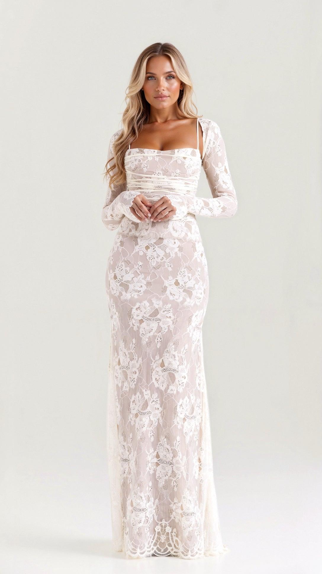 Koronkowa Sukienka Maxi – Zimowa Stylizacja (Damska)