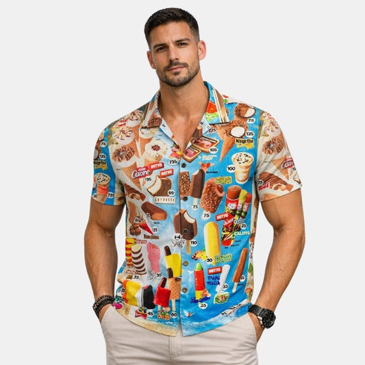 Koszula Letnia Krótki Rękaw Print Casual (Męska)