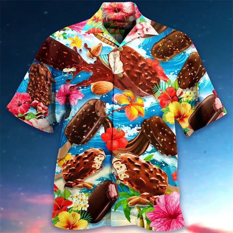 Koszula Letnia Krótki Rękaw Print Casual (Męska)