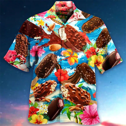 Koszula Letnia Krótki Rękaw Print Casual (Męska)