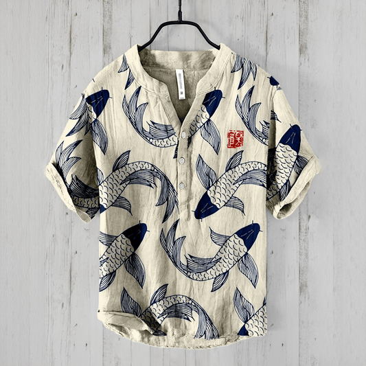 Koszula Letnia Krótki Rękaw Print Casual (Męska)