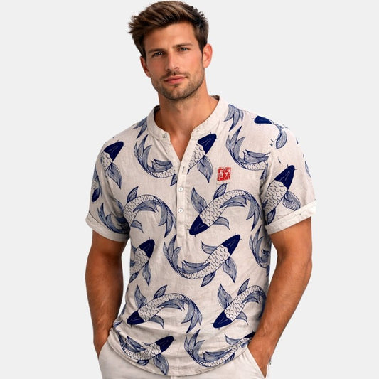 Koszula Letnia Krótki Rękaw Print Casual (Męska)